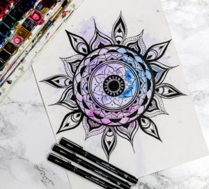 Mandala with watercolour and PIN pens
