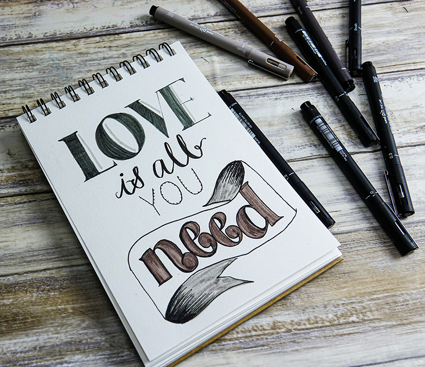 Practice hand-lettering: calligraphy guide uni-PIN pens