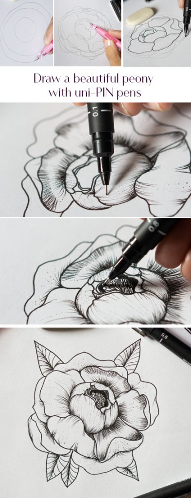 Draw a beautiful peony with uni-Pin pens