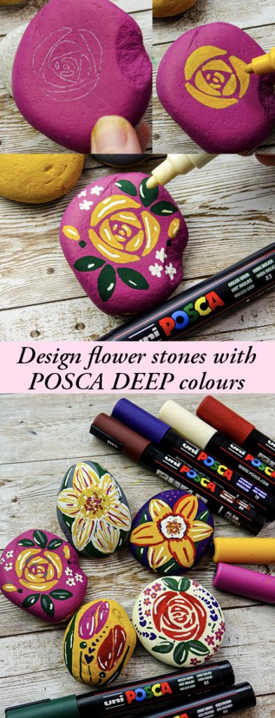 Decorate stones with flower designs
